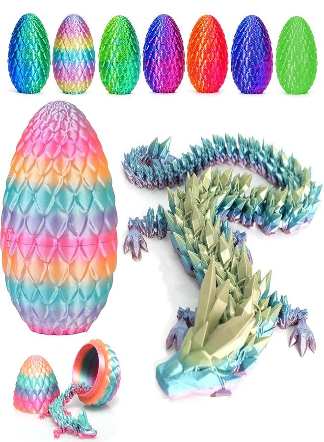 HEFANDAISHU 3D Printed Dragon Easter Egg,8.5in. Articulated Crystal Dragon Fidget Toy,Perfect Basket Essentials Stuffers (1set & 12inch CandyMulti, L8.5inch Dragon&H3.5inch Egg) - Image 1